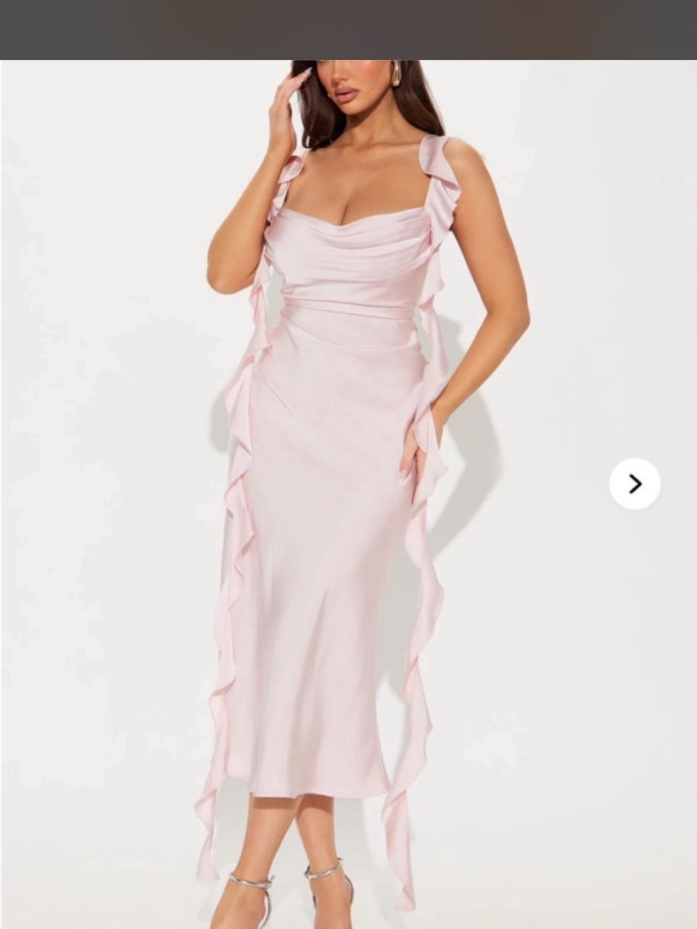 Fashion Nova Blush Pink Ruffle Strap Midi Dress